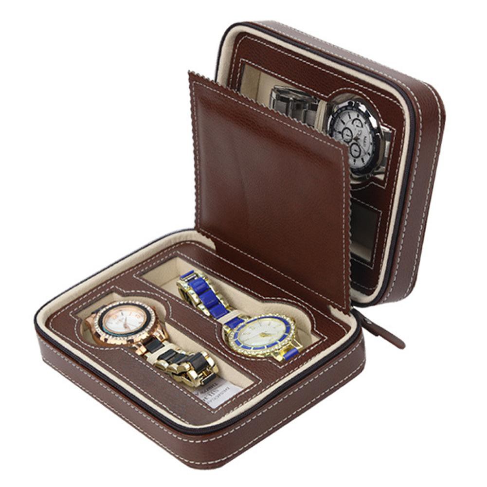 Đồng hồ đeo tay dây da PU màu xám khóa kéo