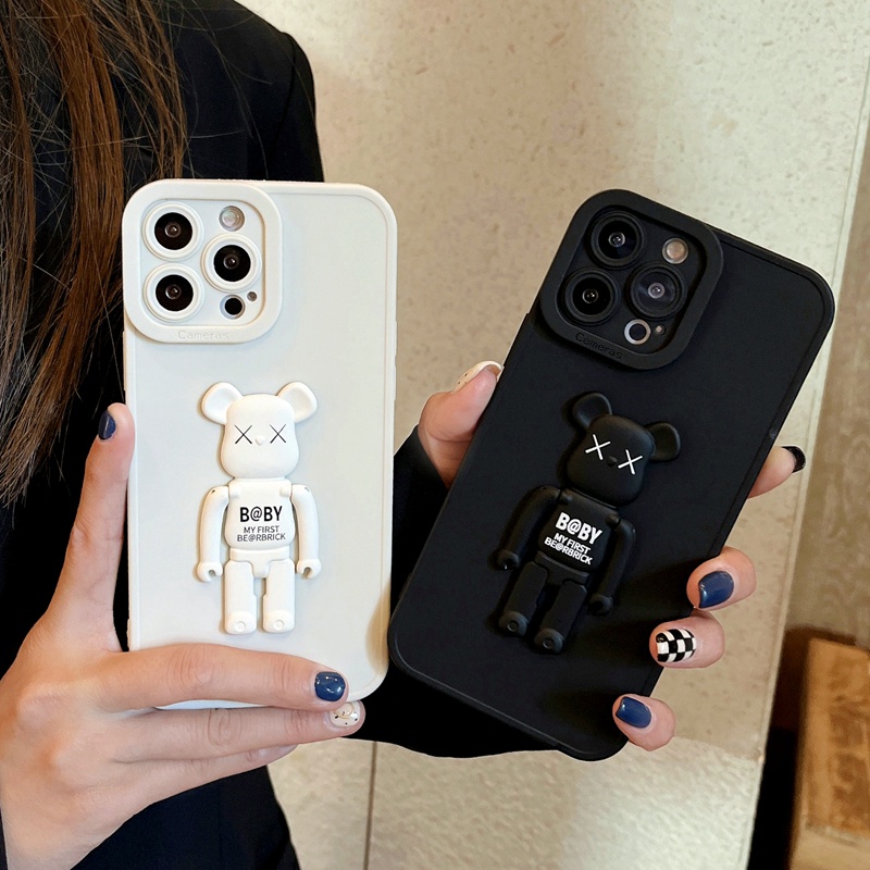 Ốp Điện Thoại Màu Đen Họa Tiết Gấu Hoạt Hình Cho iPhone 13 Pro Max 12 Pro Max 11 X XS