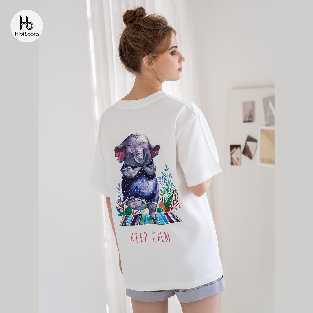 Áo thun tay lỡ Hibi Sports Voi Con KEEP CALM ST002 kiểu phông unisex nam nữ, vải cotton Premium, form oversize