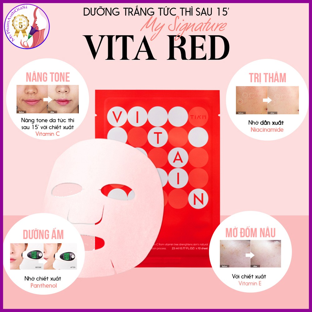 Mặt nạ vitamin c tiam vita red mask dưỡng trắng da căng bóng korea