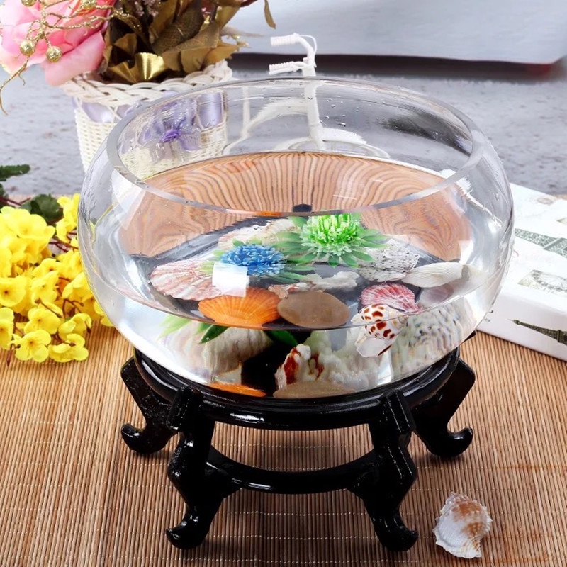 Chậu thủy tinh tròn thấp đường kính 20 và 25 cm nuôi cá cảnh nhỏ, có bán đế đen,trồng cây thủy sinh, tiểu cảnh terrarium