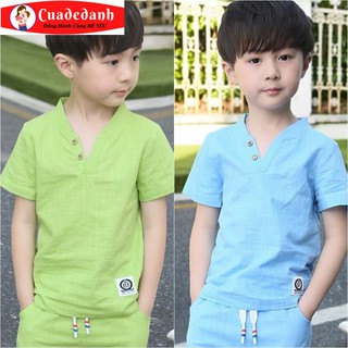 Bộ Ngắn Tay Bé Trai Phong Cách Hàn Quốc Chất Liệu Lanh Cao Cấp Kháng Khuẩn Chống Tia UV