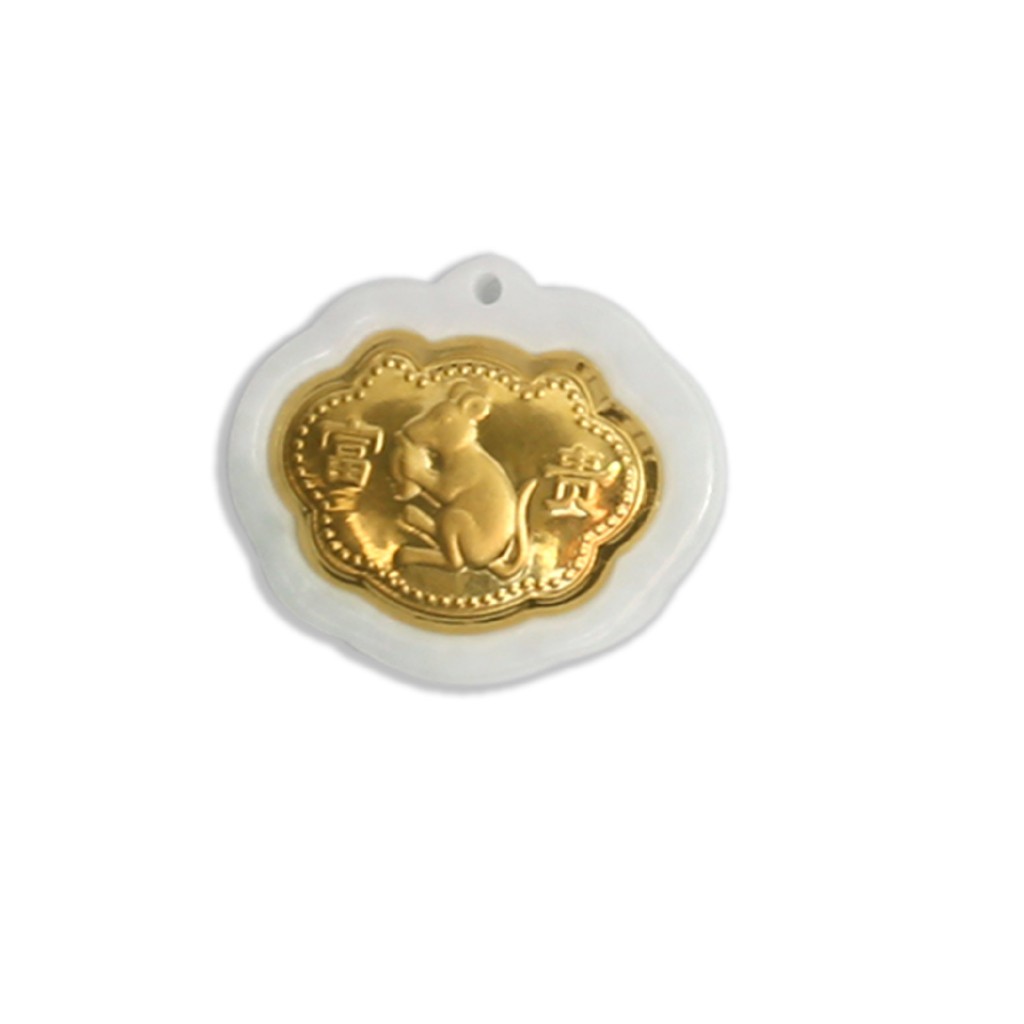 ANCARAT - Mặt dây phỉ thúy đám mây 12 con giáp - Tuổi tý - Tặng dây chuyền vải miễn phí