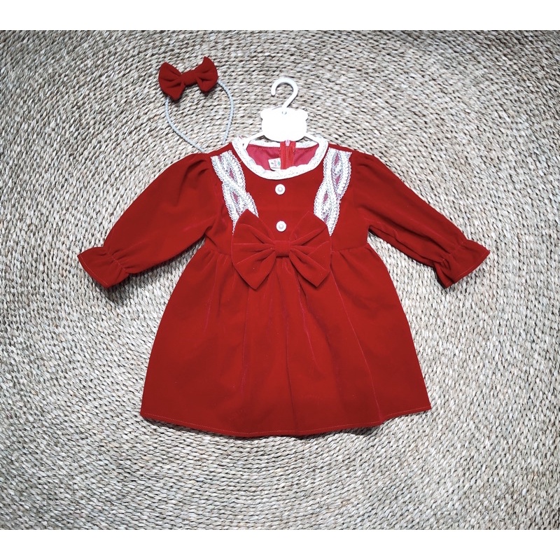 Sét váy nhung bé gái kèm bờm (size 9-19kg)fom to