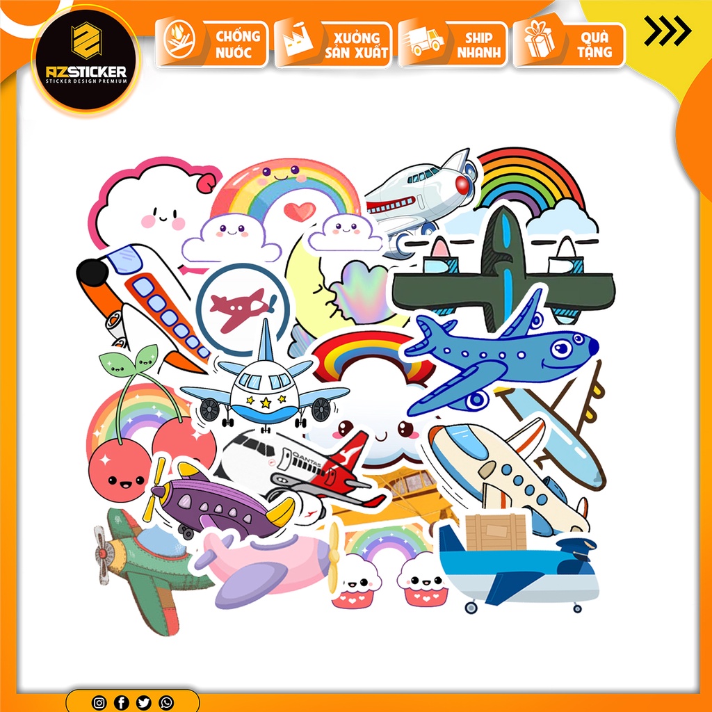 Sticker Máy Bay Dán Nón Bảo Hiểm | STK 200 | Hình Dán Mũ Bảo Hiểm Chống Nước Cắt Sẵn Tại Azsticker