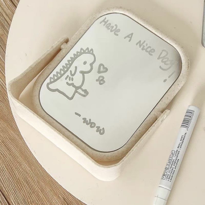 Gương trang điểm lúa mạch xoay 360 độ để bàn, gương soi di động mini hai mặt