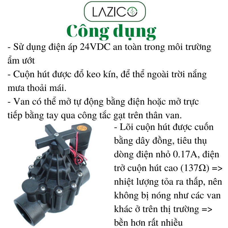 Van điện từ 24vdc phi 60, van điện từ 60 ngoài trời LAZICO VT60