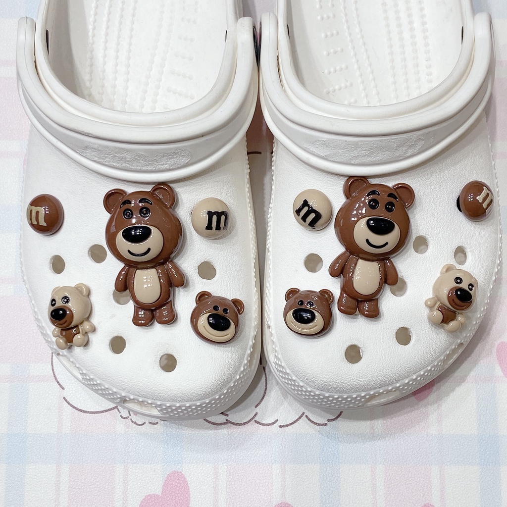 Set 10 Phụ Kiện Khóa Giày DIY Hình Gấu Cà Phê Dễ Thương