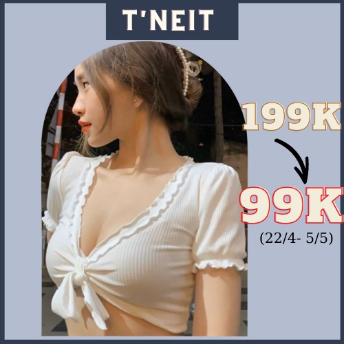 Áo Croptop Viền Bèo Cột Nơ Ngực, Thun Gân, Quyến Rũ Gợi Cảm - AK0017 | steven.factory