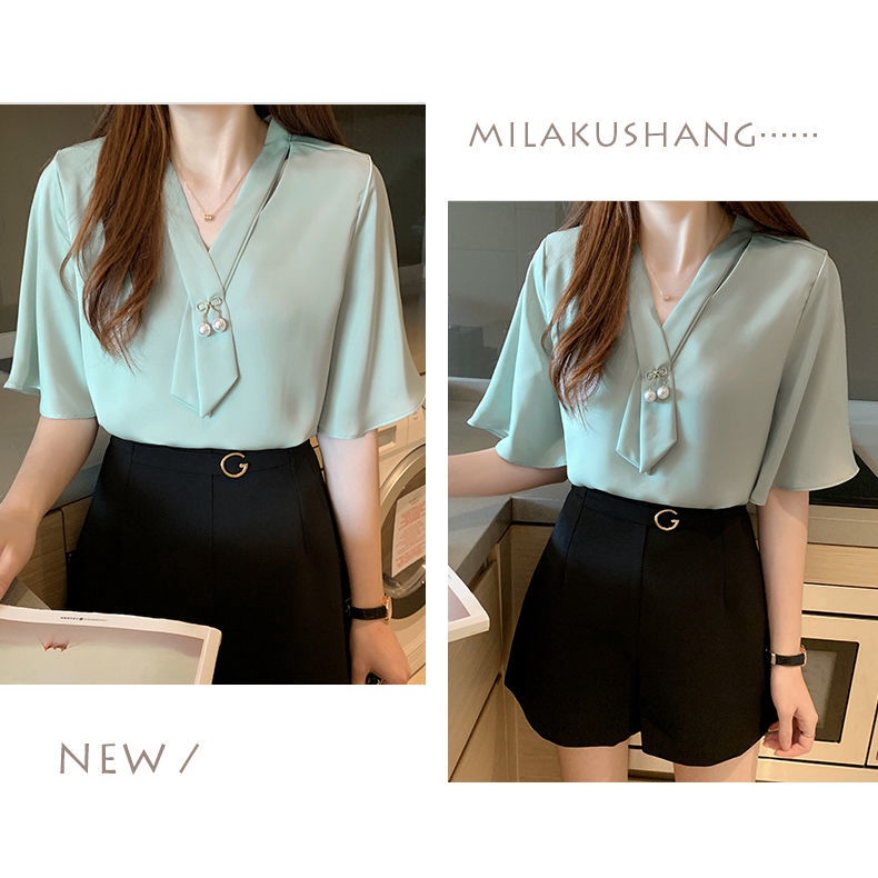 Áo NgắN Tay Cổ Chữ v BằNg VảI Chiffon Cho Nữ áo sơ mi Nữ WT-CS-28