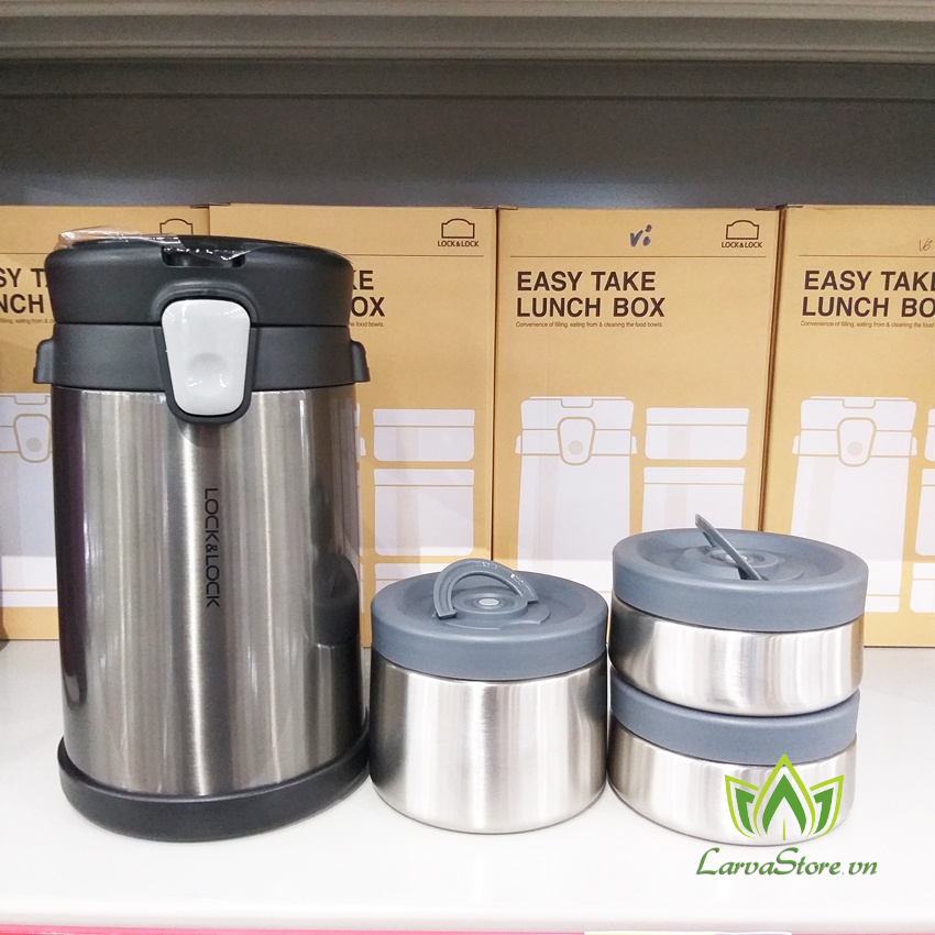 Bộ Hộp Cơm Giữ Nhiệt Easy Take Lunch Box Lock&amp;Lock LHC8034 2 Lít Màu Xám Kèm Túi