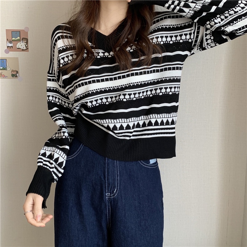 NZN Áo sweater dệt kim cổ chữ V dáng rộng phong cách Hàn Quốc mới thời trang mùa thu dành cho nữ
