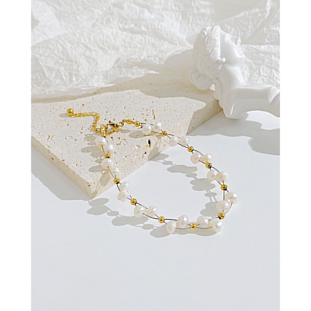 Vòng Tay Ngọc Trai Bằng Thép Không Gỉ Thiết Kế Đơn Giản Cá Tính Mới