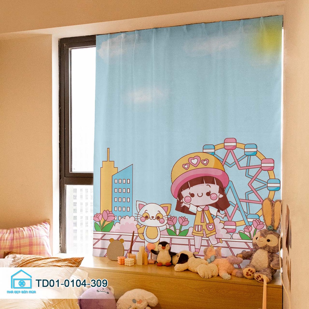 Rèm cửa dán tường Tín Phát Decor, rèm cửa sổ dán tường anime cô gái dễ thương