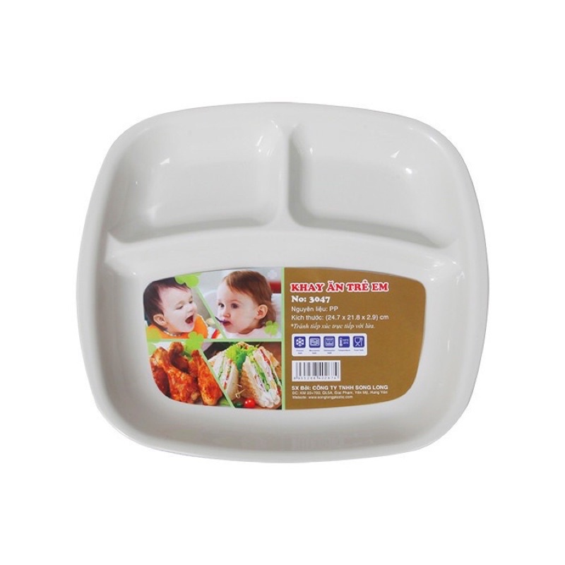 Khay Ăn Dặm, Chia Đồ Ăn 3 Ngăn Nhựa Song Long Chất Lượng Cao - PUPUKIDS