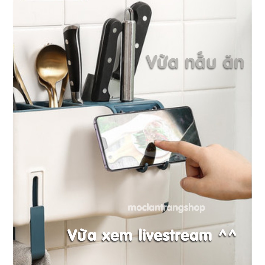 Giá kệ để dao kéo kèm ống đựng đũa thìa muỗng nĩa đa năng, để bàn hoặc dán tường màu pastel phong cách Bắc Âu cao cấp
