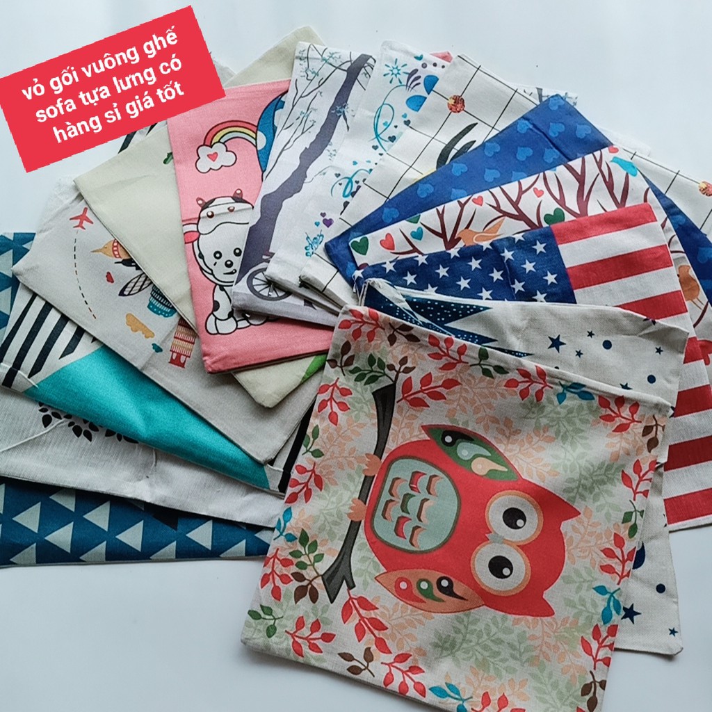 Vỏ gối hình vuông để ghế sofa tựa lưng chất vải Nano thoáng khí siêu thấm mồ hôi KT45X45cm giá 20000₫