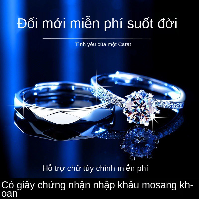 Một cặp nhẫn Moissanite chính hãng dành cho các tình nhân nữ và kim cương tuyết nam Đính hôn tặng quà ngày lễ