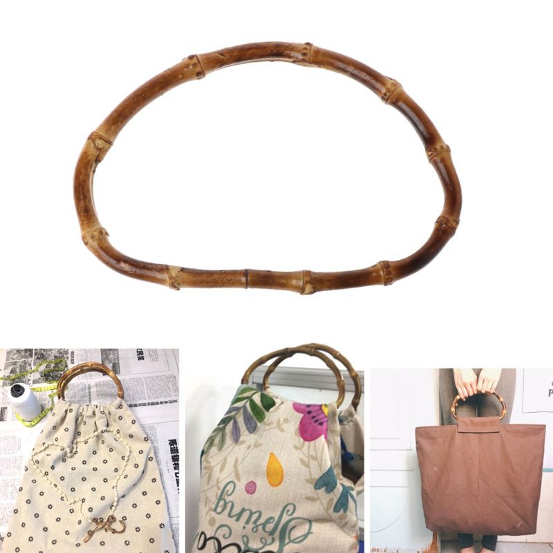 Tay cầm túi xách chữ D bằng gỗ tre tự nhiên kích thước 15cm
