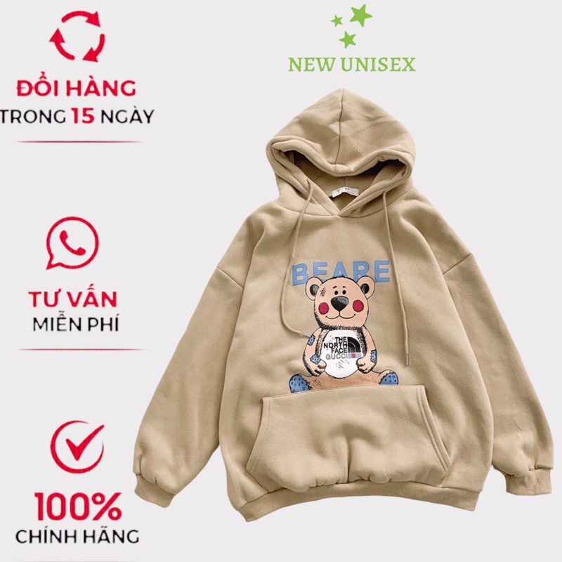 Áo Nỉ Nam Chui Đầu Form Rộng Nón 2 Lớp In Hình Bear Mặc Thoáng Mát Che Nắng Tốt Thoải Mái Đi Chơi [NEW UNISEX]