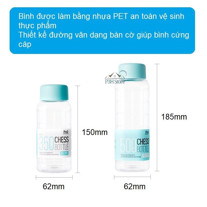 Bình đựng nước Lock&Lock Chess Bottle chất liệu PET BPA Free dung tích 350ml 500ml HAP815 HAP816