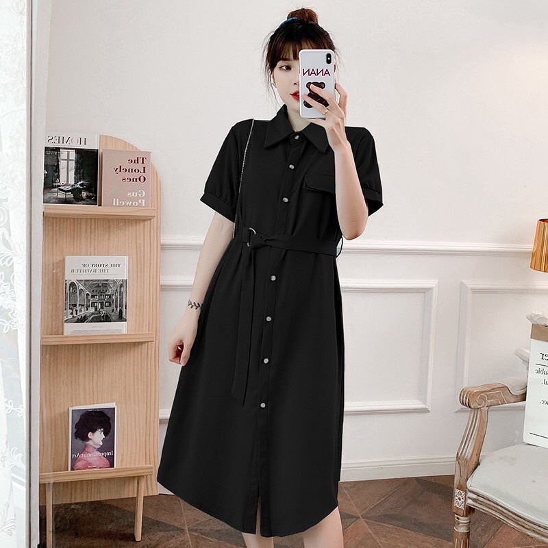 Váy đầm bầu mùa hè chất đũi dáng sơmi công sở đi chơi thiết kế cao cấp đẹp giá rẻ