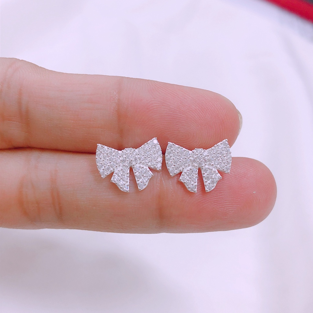 Bông tai nơ đính đá hàng đẹp LINH MIU SILVER