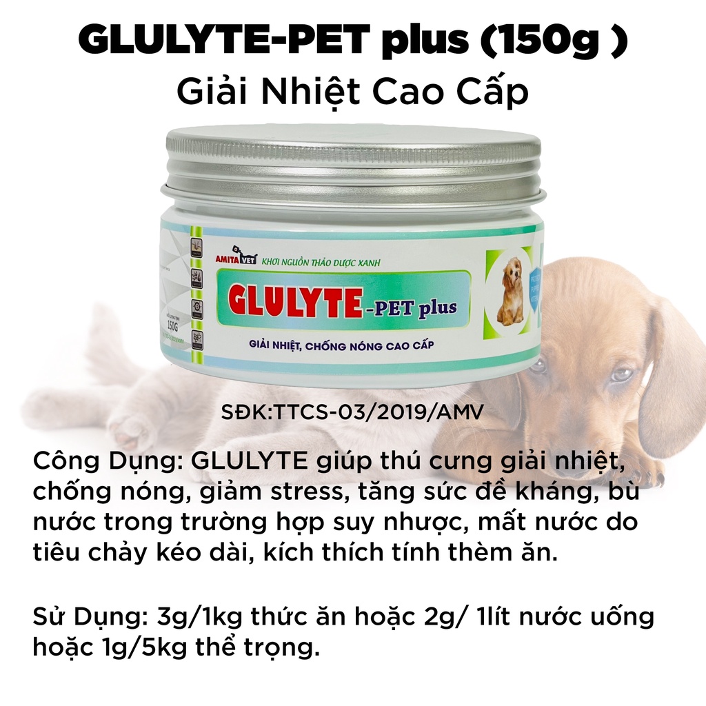Giải nhiệt cho chó mèo GLULYTE Plus 150g AMITAVET giúp chăm sóc thú cưng chống nóng giảm stress tăng dề kháng bù nước