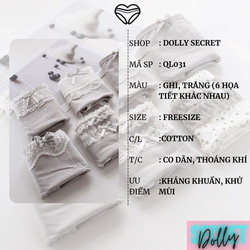 Hộp 6 quần lót nữ có nơ ren cực gợi cảm cao cấp tính năng nâng mông ERA DOLLY SECRET QL031