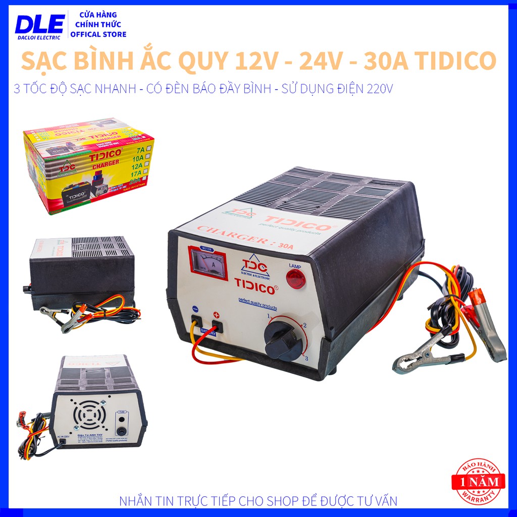 [HÀNG CHUẨN] MÁY SẠC BÌNH ẮC QUY VÀ PHỤC HỒI BÌNH ẮC QUY 12V - 24V - 30A - TIDICO - 3 TỐC ĐỘ SẠC