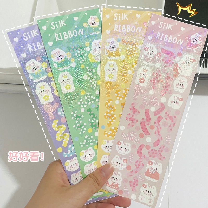 Zanmotấm hình dán sticker thỏ ruy băng laser kim tuyến trang trí toploader