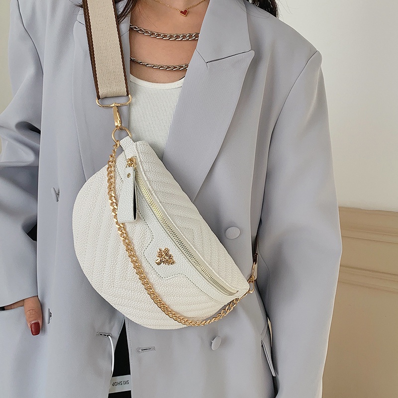 Túi Đeo Chéo Da PU Cỡ Lớn Phối Dây Xích Vàng Phong Cách Hàn Quốc Sành Điệu Dành Cho Nữ