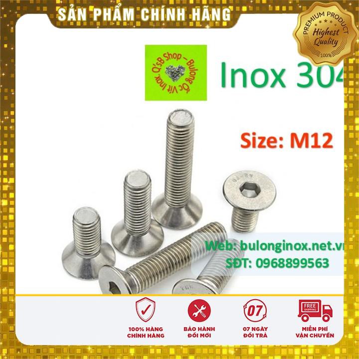 Bulong lục giác chìm đầu bằng inox size M12. Ốc lục giác chìm đầu non inox, inox 304