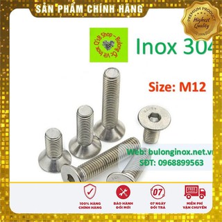 [HÀNG SẮN] Bulong lục giác chìm đầu bằng inox size M12. Ốc lục giác chìm đầu non inox, inox 304