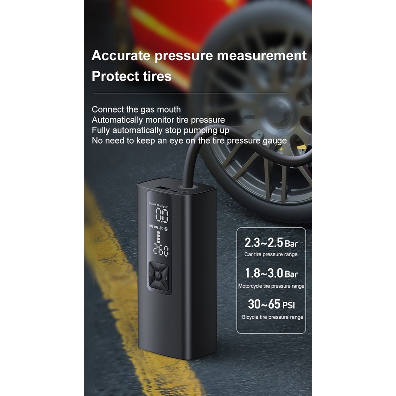 Máy Bơm Hơi Điện Tử Không Dây Cho Lốp Xe Ô Tô Kích Thước Nhỏ Gọn