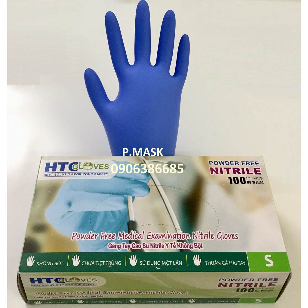 Găng Tay Y Tế Không Bột, Găng Tay HTC 100 Chiếc/ hộp HTC màu Xanh