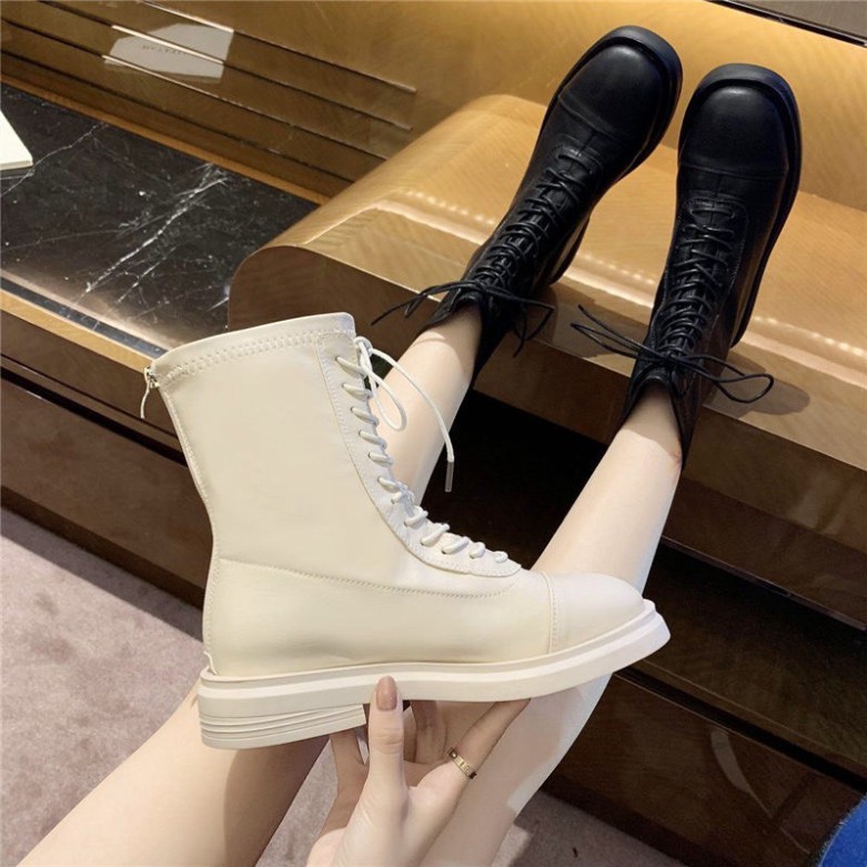 Giày Boots Ulzzang nữ SNU13 khóa kéo cao cổ da PU cổ lửng đế độn phong cách cá tính đi chơi đẹp