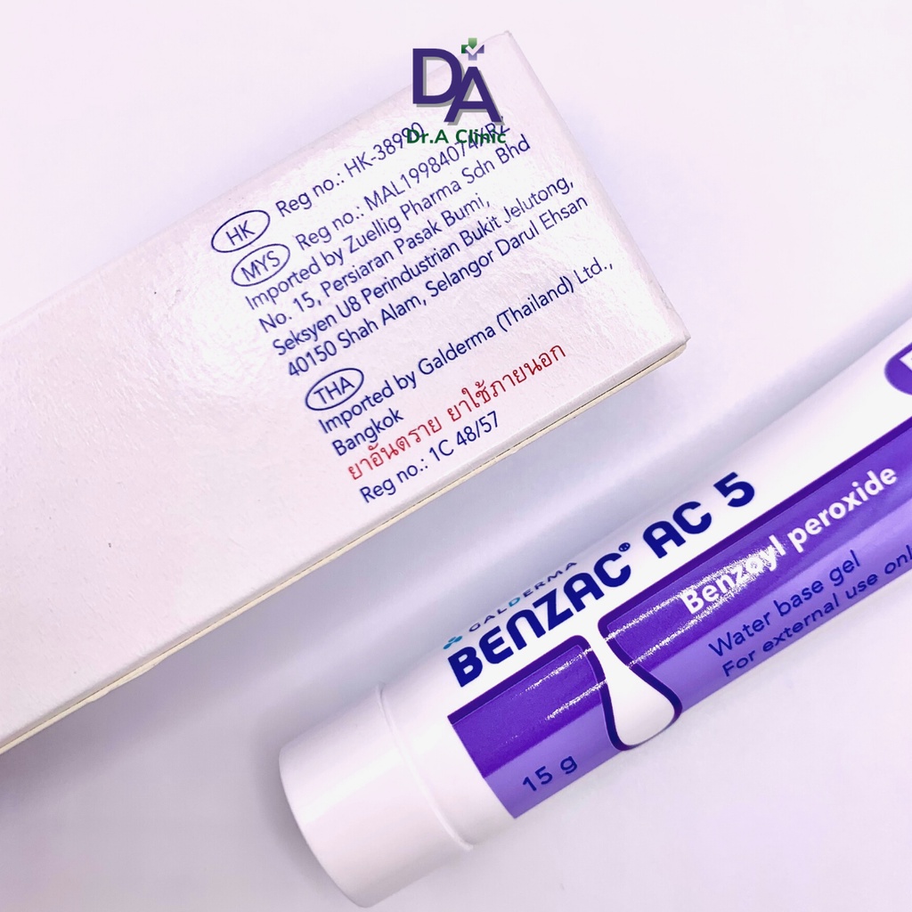 Chấm Mụn Benzac AC 5% Dr.A Clinic chứa benzoyl peroxide bpo giảm mụn viêm sưng nhanh gọn