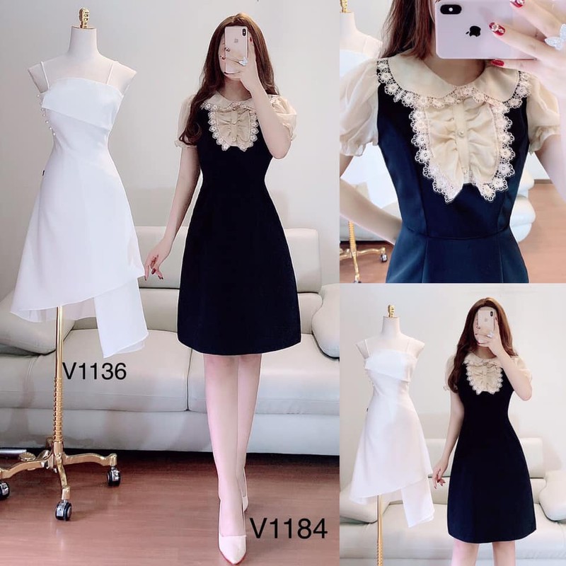 [ xả kho ] MiD Đầm suông tay ngắn cổ ren hoa V1184 Mie Design kèm ảnh thật