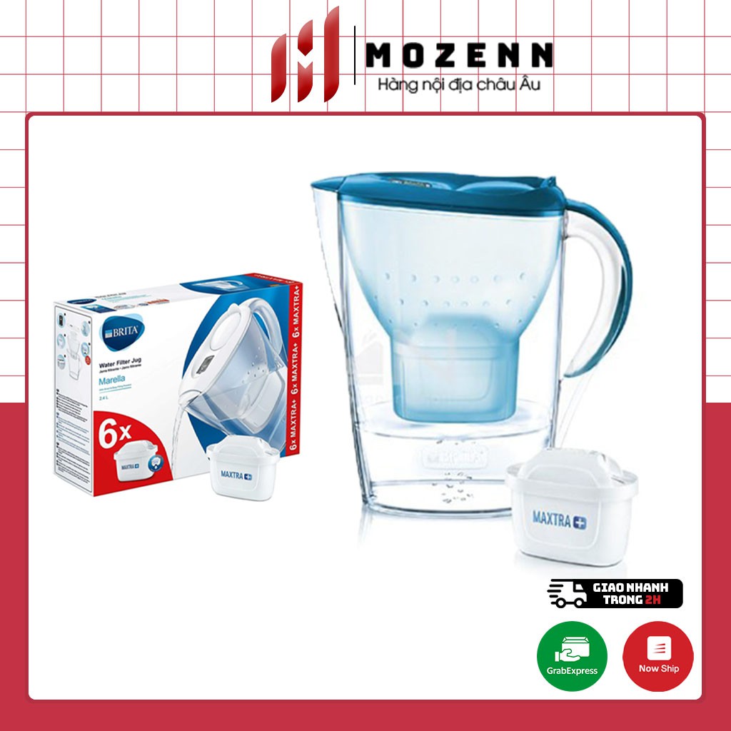 Bình lọc nước Brita 2,4L kèm 6 lõi lọc nắp xanh [nhập Đức chính hãng]