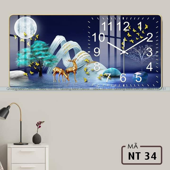 Tranh đồng hồ tráng gương đồng hồ treo tường🍁🍁Decor Nhà Cửa Phòng Khách kim trôi 35*70