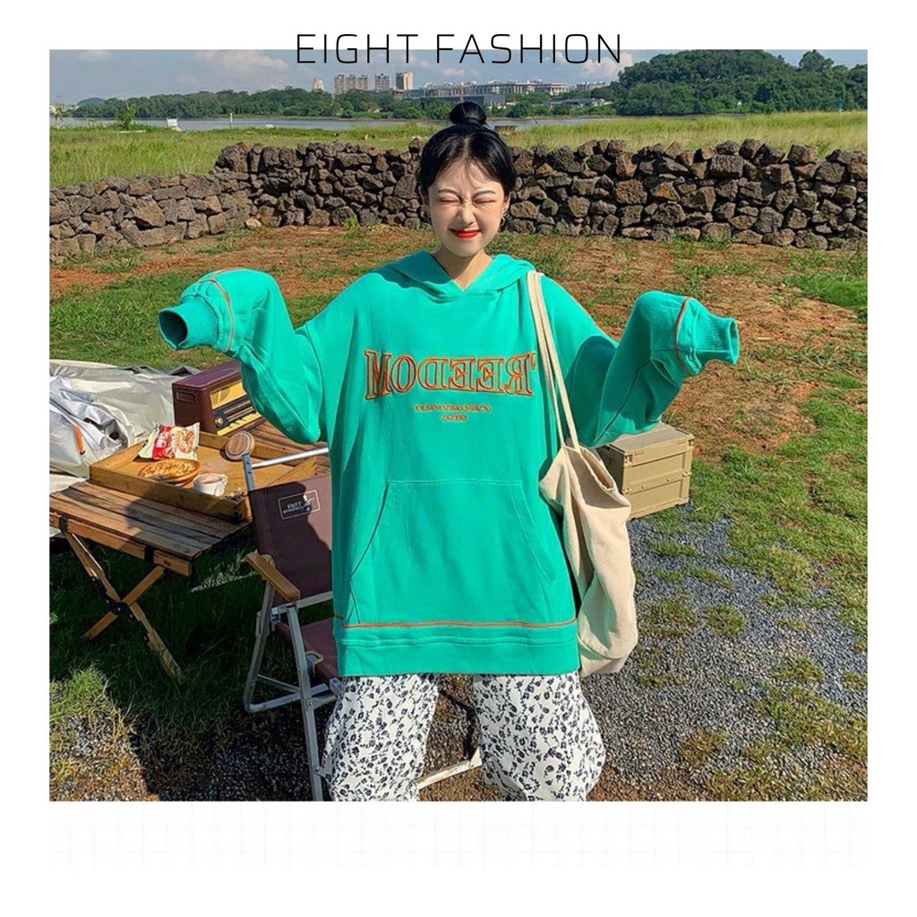 Áo Hoodie Thun Cotton Thêu Chữ FREEDOM Mặc Mát Vào Mùa Hè Phong Cách Hàn Có Mũ Trùm Đầu Áo Tay Dài EIGHTFASHION HD101 | BigBuy360 - bigbuy360.vn