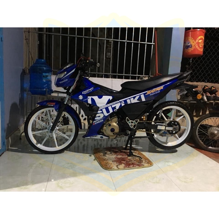 ( Quí khách vui lòng mang ra tiệm cho thợ dán ) Tem satria fi movistar xanh chữ vàng