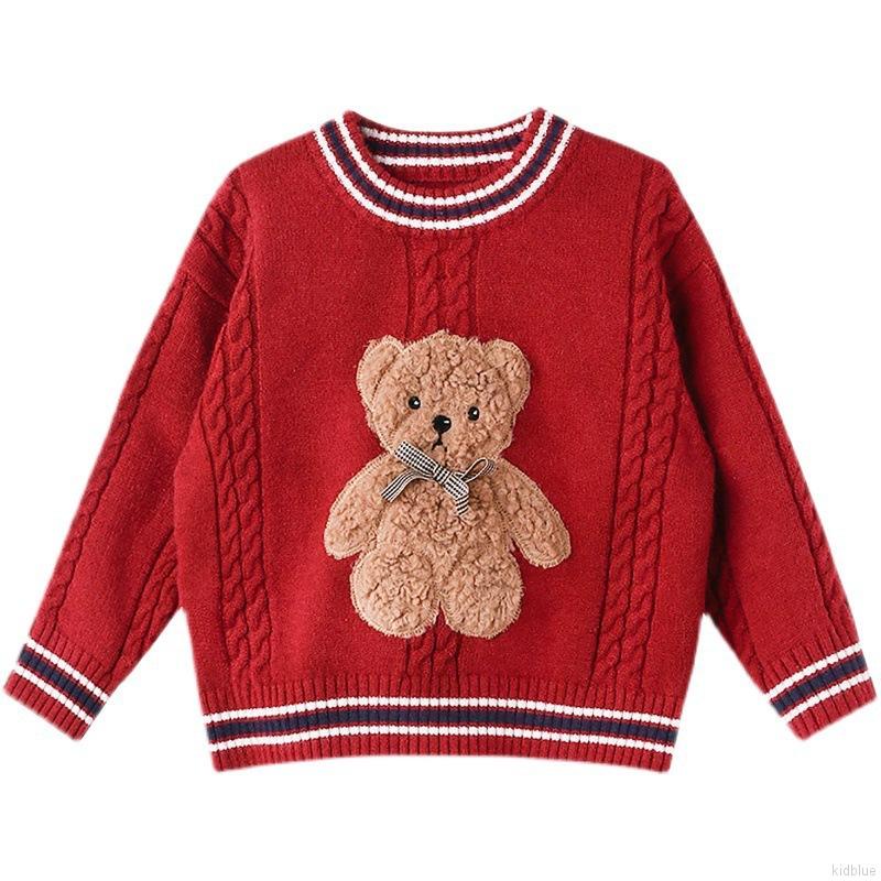 Áo sweater dệt kim hoạ tiết gấu hoạt hình phong cách hàn quốc cho bé