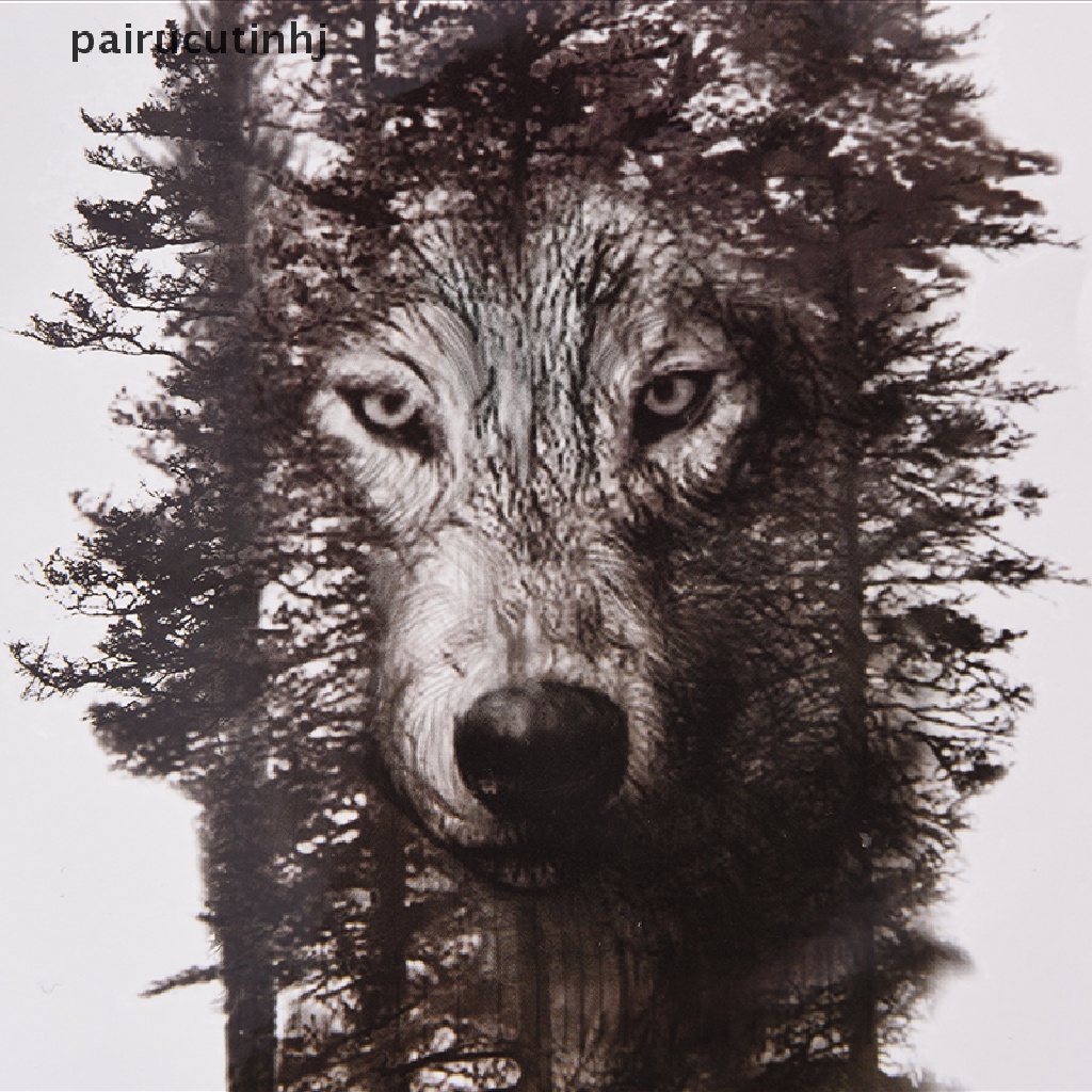 Hình Xăm Dán Tạm Thời Chống Nước Hình Sói Xám Rừng Lớn DIY