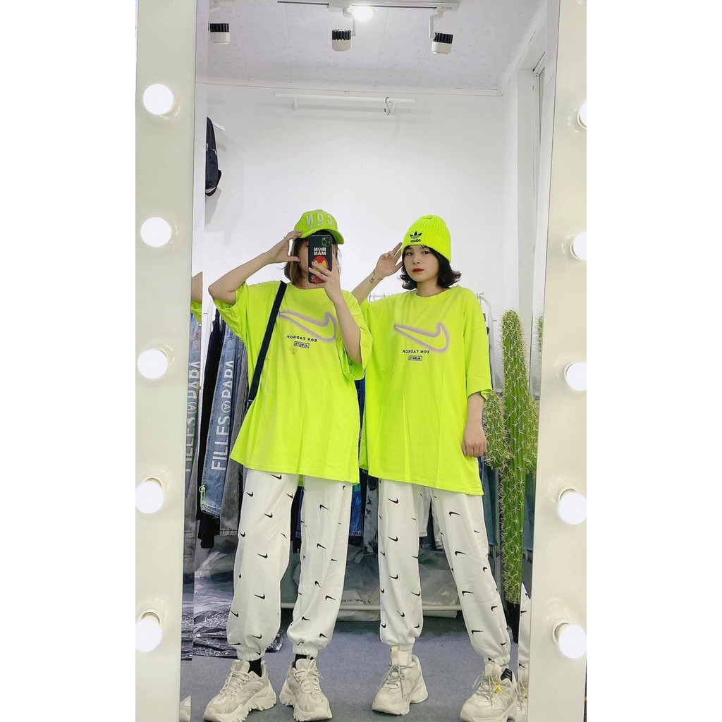 Set áo thun tay lỡ form thụng ulzzang kèm quần jogger NI vảy ống rộng/ Set bộ thể thao thời trang nữ_ranstore | BigBuy360 - bigbuy360.vn