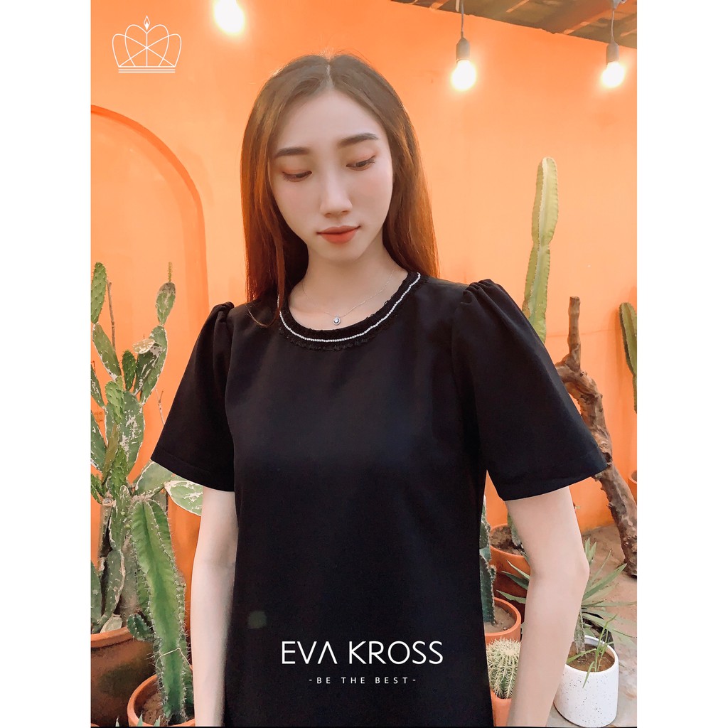 Váy suông đen cổ đính đá, đầm công sở Emma Dress EVA KROSS  EKS128 [ẢNH THẬT]