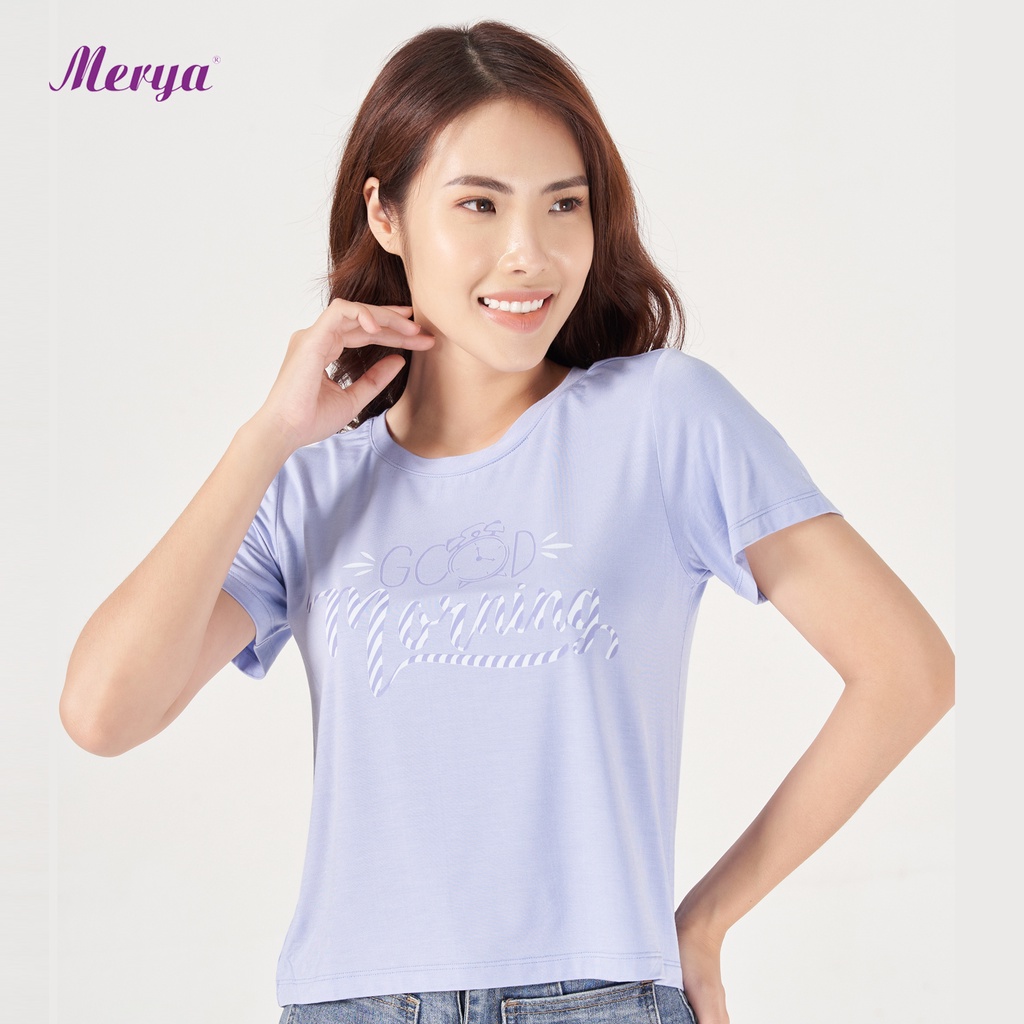 Áo thun cotton nữ ngắn tay cổ tim Merya TSC0121 áo croptop