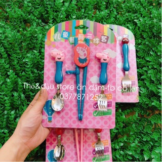 Set thìa dĩa đũa peppa pig cho bé