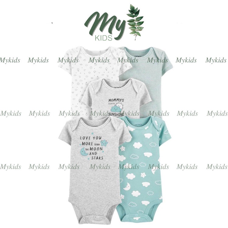 Set 5 bộ bodysuit xuất dư cho bé, bộ liền quần cotton trẻ em